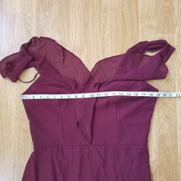 🌹 LEVKOFF 🌹 Flutter Sleeve Chiffon Gown - [Size 12 in Wine] - Picture 8 of 12